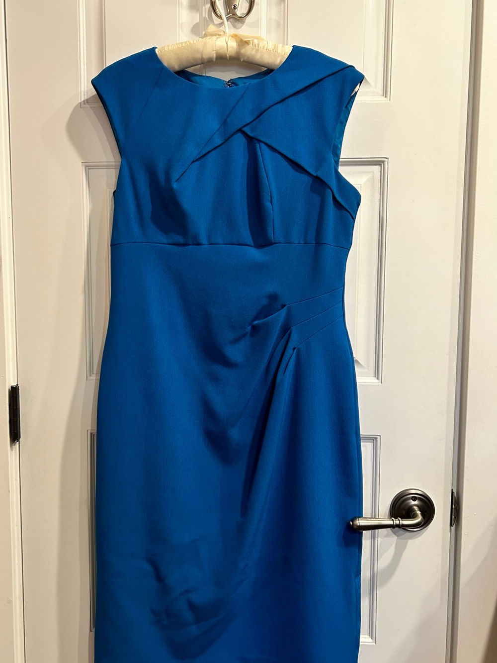 Adrianna Papell Vibrant Cobalt Blue Pleated Midi Sheath Dress
